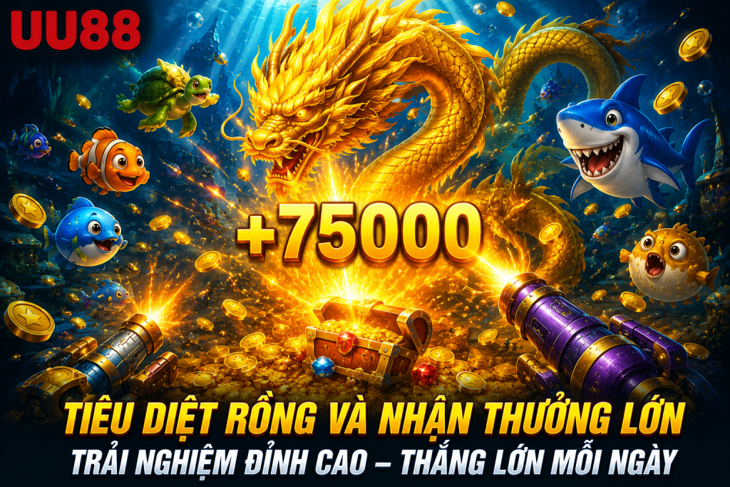 Boss Rồng bị tiêu diệt và hiệu ứng nhận thưởng lớn trong Bắn Cá Rồng