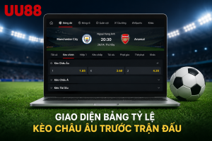 Giao diện bảng tỷ lệ kèo Châu Âu trước một trận bóng đá