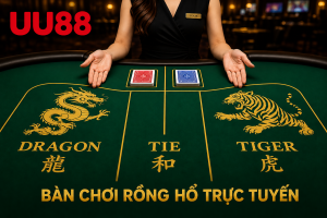 Bàn chơi Rồng Hổ trực tuyến với hai vị trí cược Dragon và Tiger.